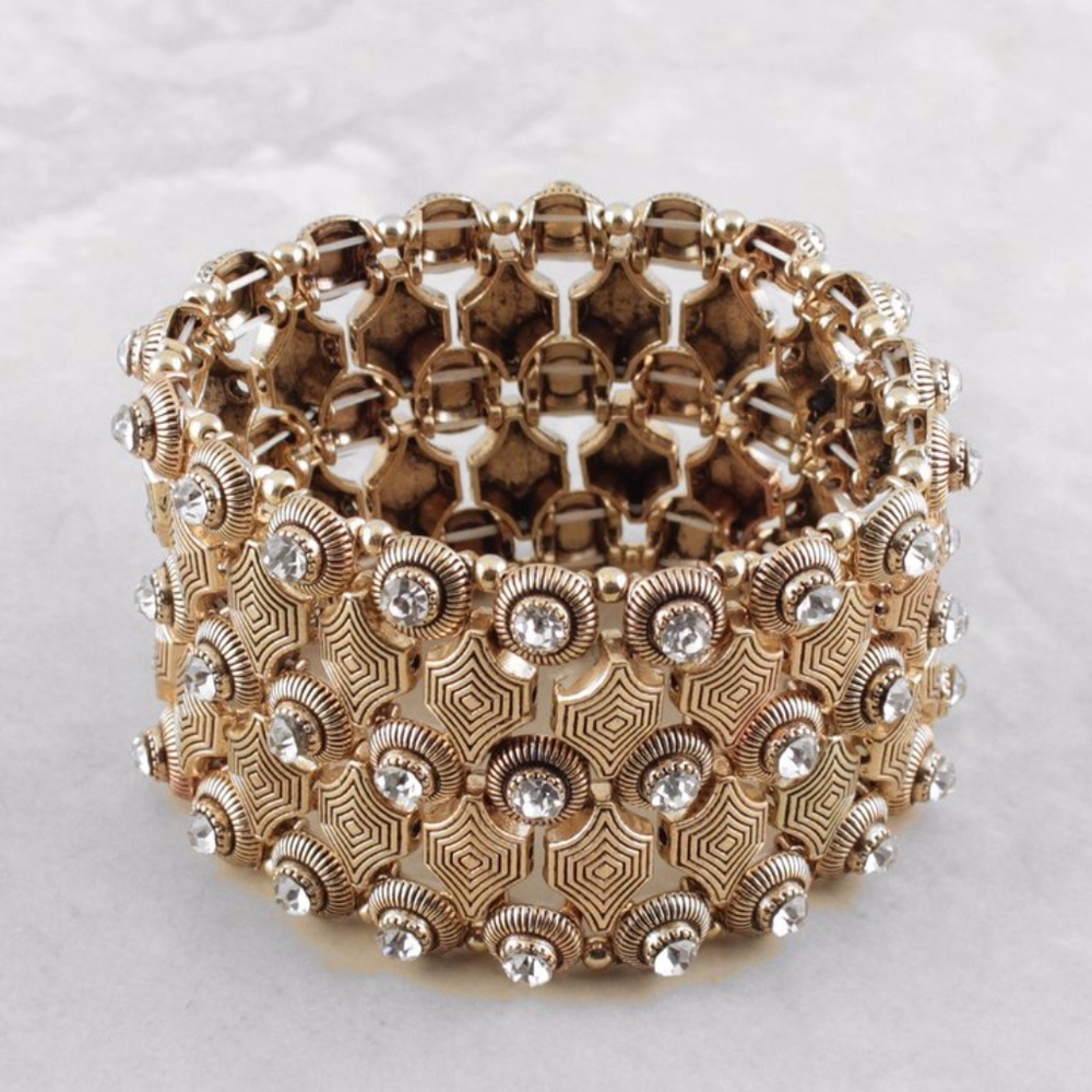 Boho Crystal/Etched Stretch Bracelet